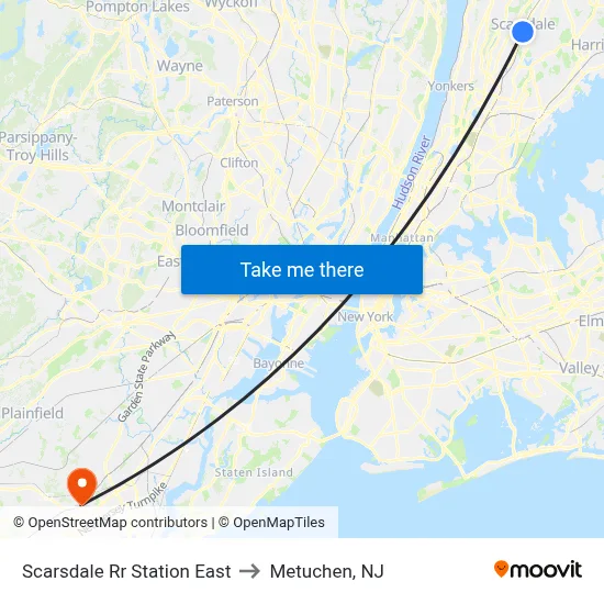 Scarsdale Rr Station East to Metuchen, NJ map