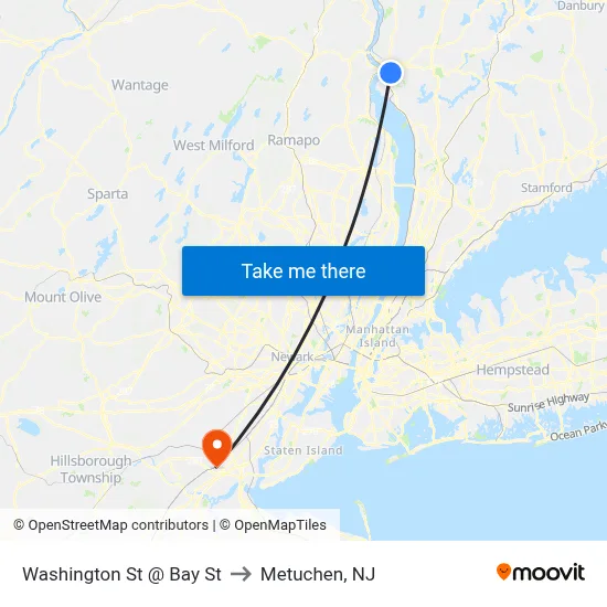 Washington St @ Bay St to Metuchen, NJ map