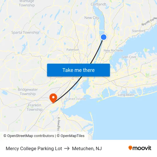 Mercy College Parking Lot to Metuchen, NJ map