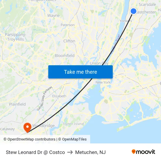 Stew Leonard Dr @ Costco to Metuchen, NJ map