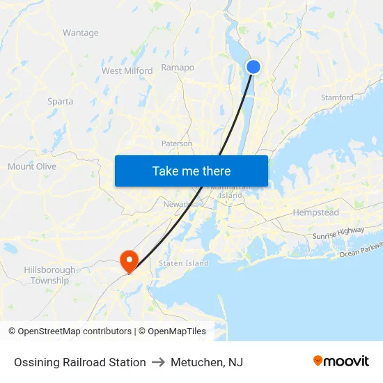 Ossining Railroad Station to Metuchen, NJ map