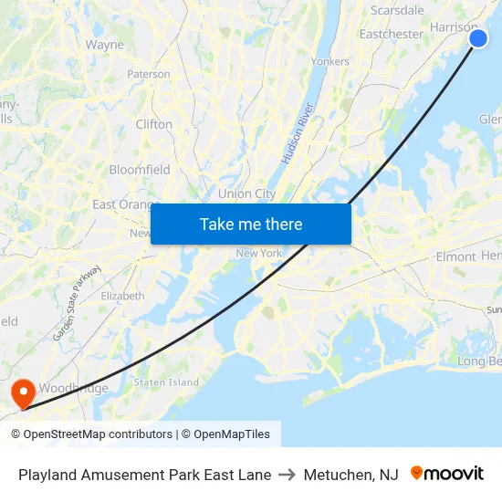 Playland Amusement Park East Lane to Metuchen, NJ map
