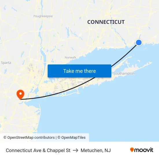 Connecticut Ave & Chappel St to Metuchen, NJ map