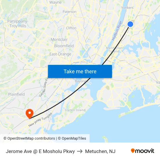 Jerome Ave @ E Mosholu Pkwy to Metuchen, NJ map