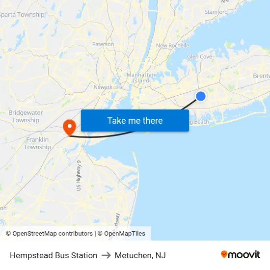 Hempstead Bus Station to Metuchen, NJ map