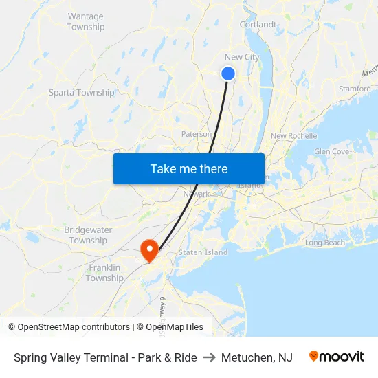 Spring Valley Terminal - Park & Ride to Metuchen, NJ map