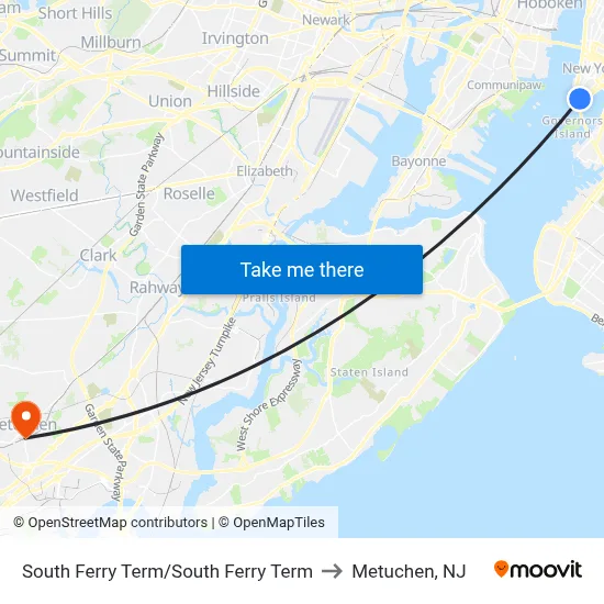 South Ferry Term/South Ferry Term to Metuchen, NJ map