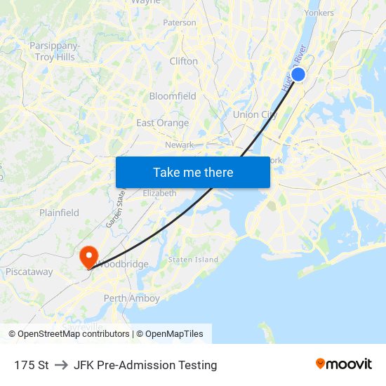 175 St to JFK Pre-Admission Testing map