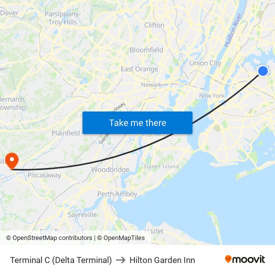 Terminal C (Delta Terminal) to Hilton Garden Inn map