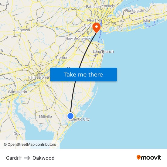 Cardiff to Oakwood map