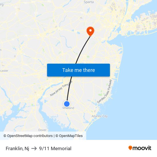 Franklin, Nj to 9/11 Memorial map