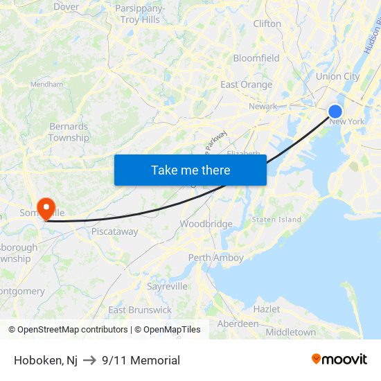 Hoboken, Nj to 9/11 Memorial map