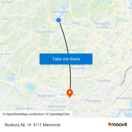 Roxbury, Nj to 9/11 Memorial map