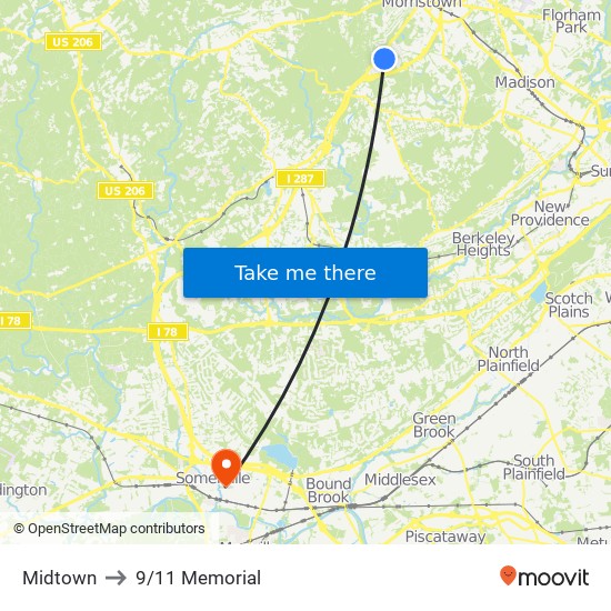 Midtown to 9/11 Memorial map