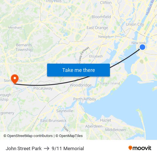 John Street Park to 9/11 Memorial map