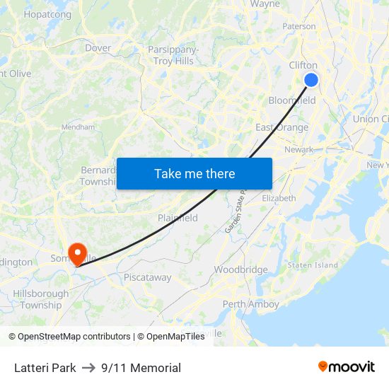 Latteri Park to 9/11 Memorial map