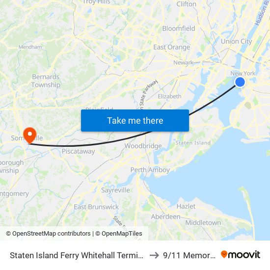 Staten Island Ferry Whitehall Terminal to 9/11 Memorial map