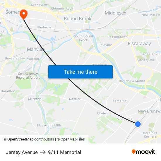 Jersey Avenue to 9/11 Memorial map