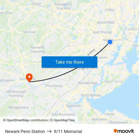 Newark Penn Station to 9/11 Memorial map