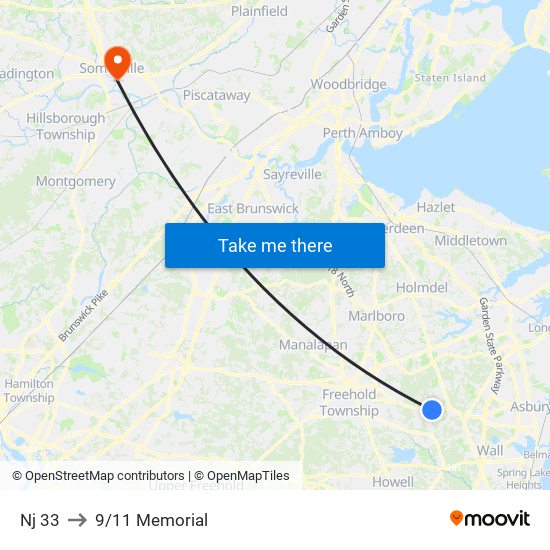 Nj 33 to 9/11 Memorial map