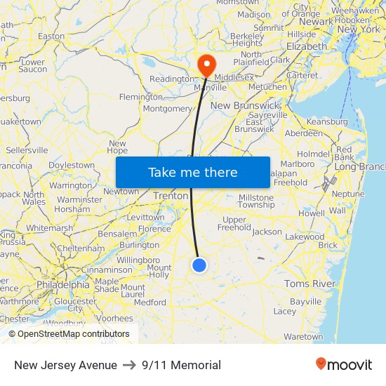 New Jersey Avenue to 9/11 Memorial map