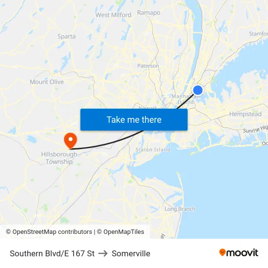 Southern Blvd/E 167 St to Somerville map
