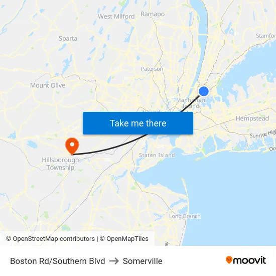 Boston Rd/Southern Blvd to Somerville map