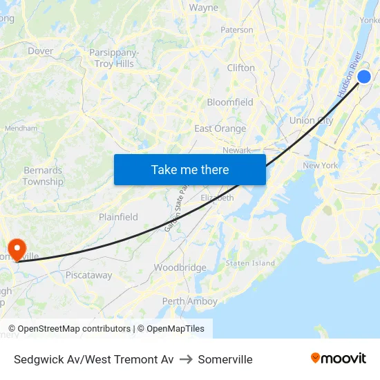 Sedgwick Av/West Tremont Av to Somerville map
