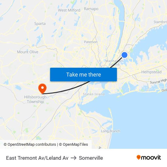 East Tremont Av/Leland Av to Somerville map