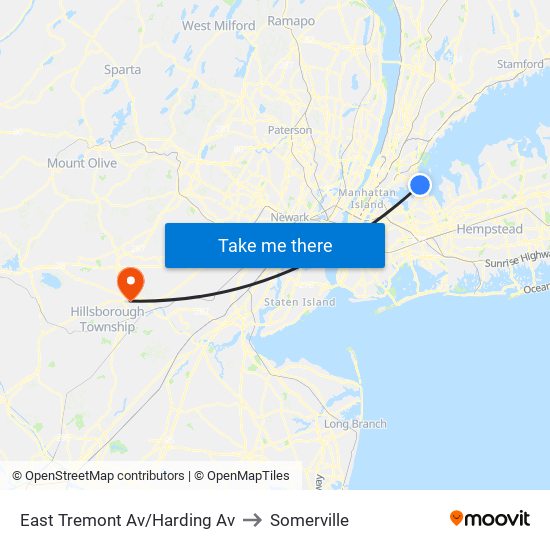 East Tremont Av/Harding Av to Somerville map