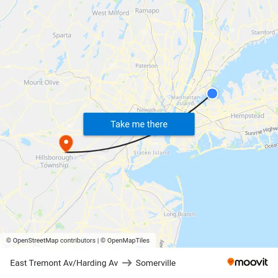 East Tremont Av/Harding Av to Somerville map