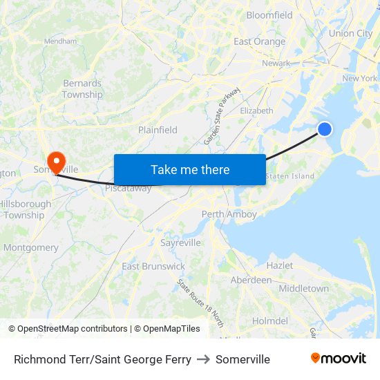 Richmond Terr/Saint George Ferry to Somerville map