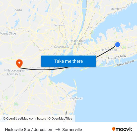 Hicksville Sta / Jerusalem to Somerville map