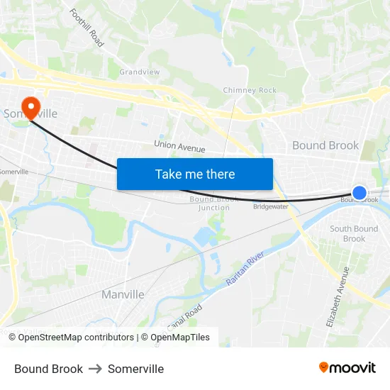 Bound Brook to Somerville map