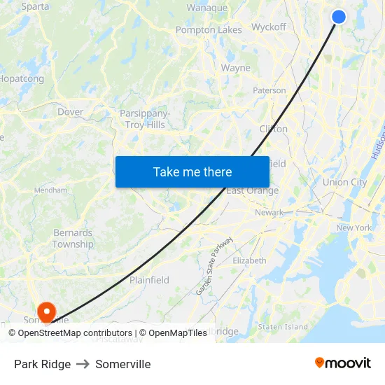 Park Ridge to Somerville map