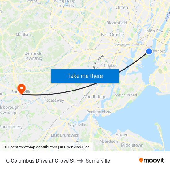 C Columbus Drive at Grove St to Somerville map