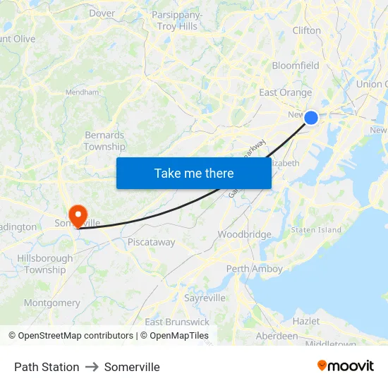 Path Station to Somerville map