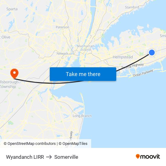 Wyandanch LIRR to Somerville map