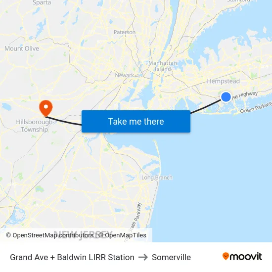 Grand Ave + Baldwin LIRR Station to Somerville map