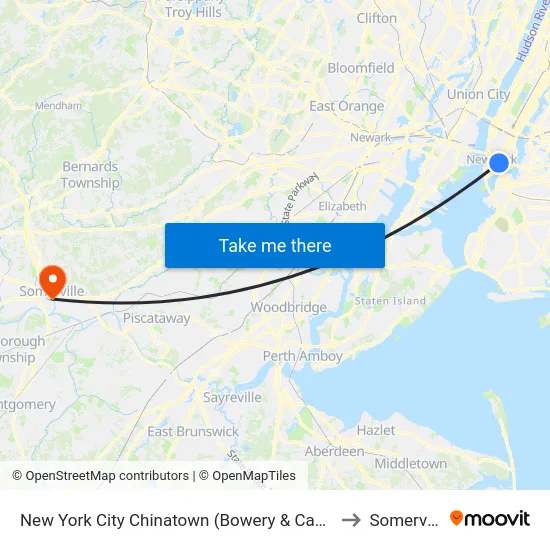 New York City Chinatown (Bowery & Canal St) to Somerville map