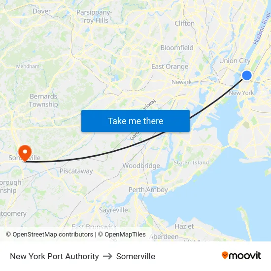 New York Port Authority to Somerville map