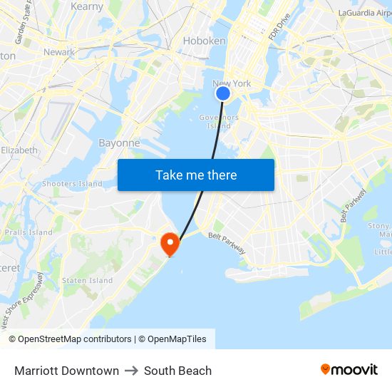 Marriott Downtown to South Beach map