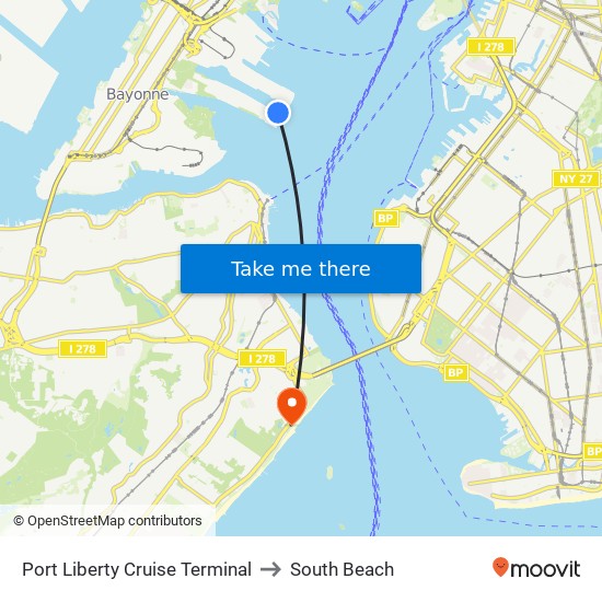 Port Liberty Cruise Terminal to South Beach map