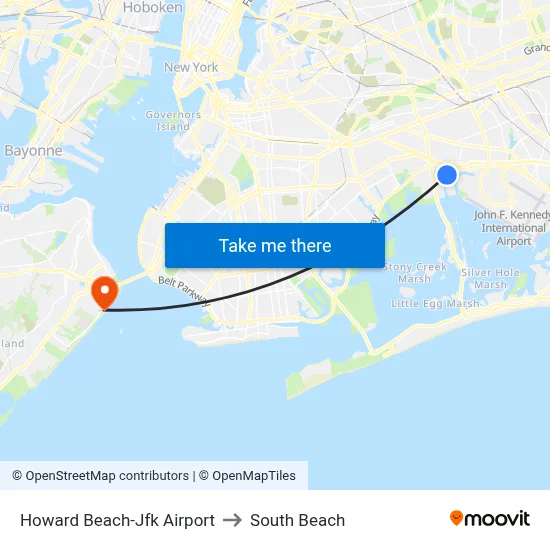 Howard Beach-Jfk Airport to South Beach map
