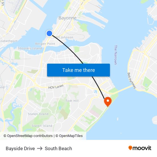 Bayside Drive to South Beach map