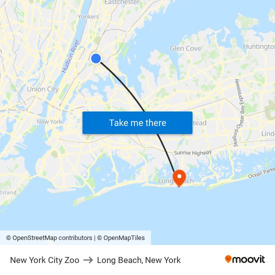 New York City Zoo to Long Beach, New York map