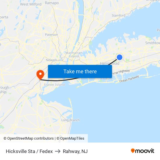 Hicksville Sta / Fedex to Rahway, NJ map