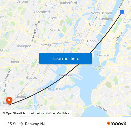 125 St to Rahway, NJ map
