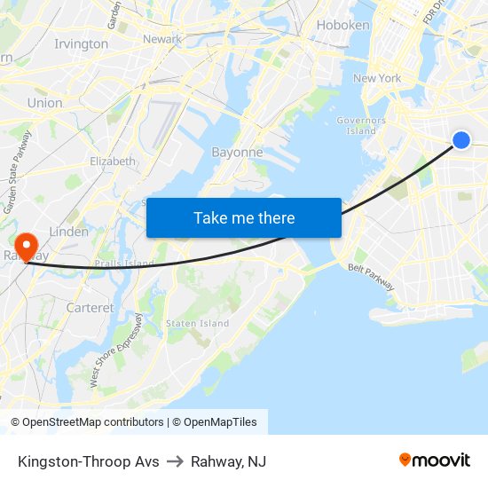 Kingston-Throop Avs to Rahway, NJ map