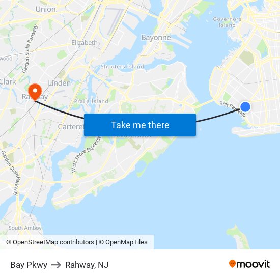 Bay Pkwy to Rahway, NJ map